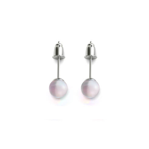 Regenbogenweiß | 925 Sterling Silber | Meerjungfrau Glas Mini Ohrstecker